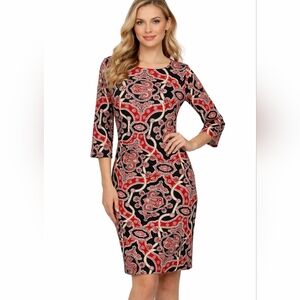 Jude Connally Maxine Dress in Red and Black Architecture Print Size XS